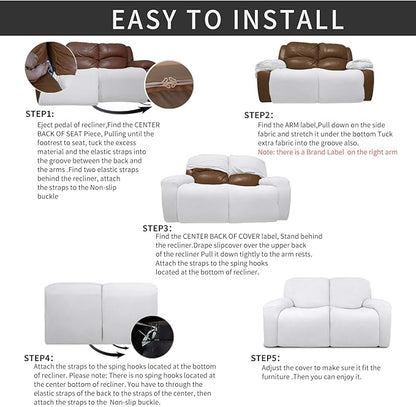 Easy-Going 6 Pieces Recliner Loveseat Stretch Sofa Slipcover Sofa Cover Furniture Protector Couch Soft with Elastic Bottom Kids, Spandex Jacquard Fabric Small Checks Snow White