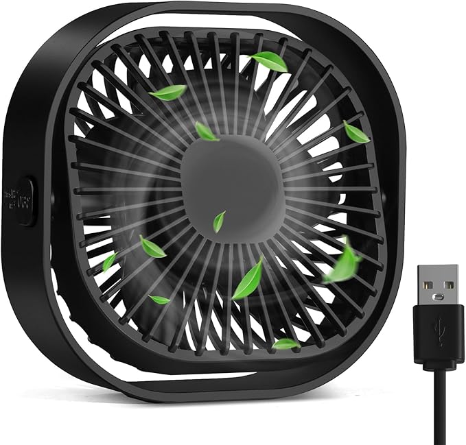 RJVW 4 Inch Small USB Desk Fan, 3-Speed Portable & 360°Rotatable Mini Cooling Fan, USB-Powered Desktop Fan for Home Office Bedroom Dorm Indoor Outdoor Summer Gift