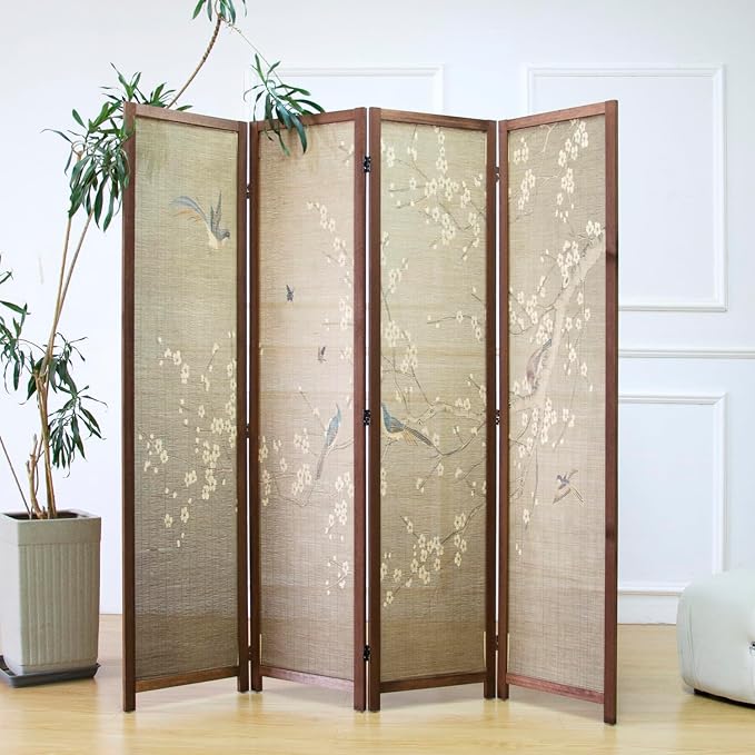 4 Panel Bamboo Room Divider Screen, Double-Sided Privacy Screen | Double-Sided by Furnnylane