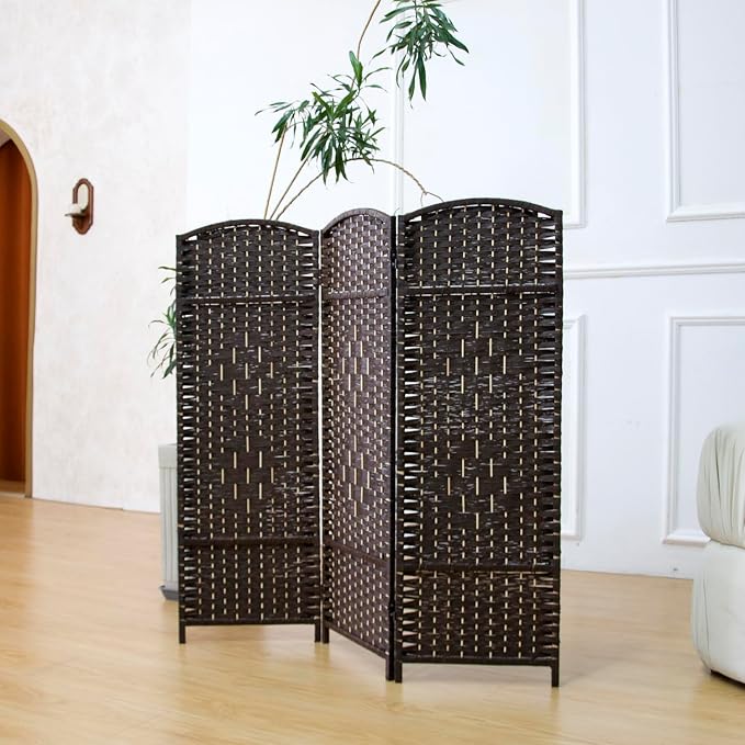 3-Panel Short Room Divider, 3.9 ft Freestanding Partition Wall, Dark Brown by Loomveil