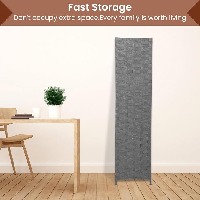 Room Divider Wall Divider 6FT 4 Panels Wood Mesh Hand-Woven Indoor Room Screen - Image 5