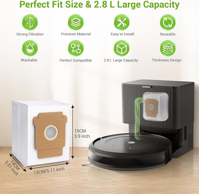 Bluevisk 16 Pack Plus 405 Combo Dust Bags for Roomba Essential Q0520/Plus 405 Combo/Plus 505 Combo/Plus 504 Vac/Y0140 Combo/Y0110/Q0120/Q011/104 Combo/105 Combo/105 Vac/Max 705 Vac/205 Vac Dust Bag