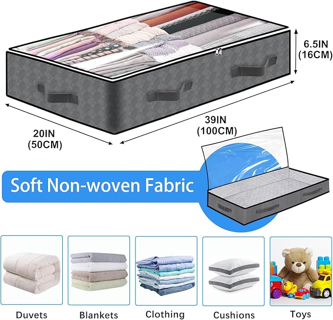 BiCINE 4 Pack Under Bed Storage, 90L Foldable Closet Containers Organizers | - Image 2