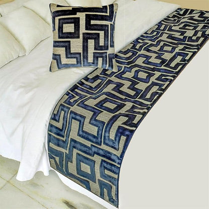 The HomeCentric Blue Bed Runner for King/Queen/Twin Velvet Decorative Bed Scarf 53"x18" Bed Runner Without Pillow Cover, Abstract Bed Scarf Bedroom Décor Accent - Routed Blue