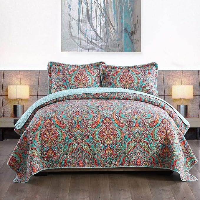 3-Piece Bedspread Quilt Set Oversized Reversible Quilted Bedding Cotton by Travan