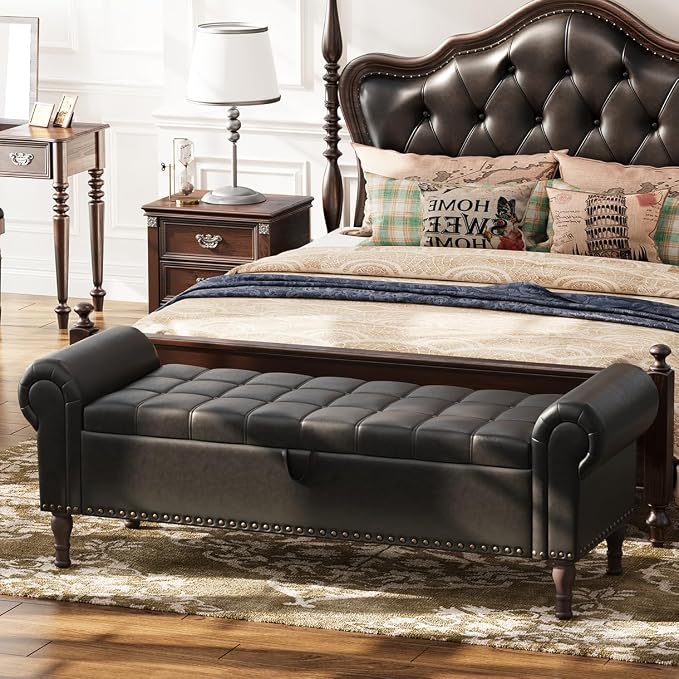 Apicizon 60” Bench with Storage, Queen Size Faux Leather End of Bed Bench with by APICIZON