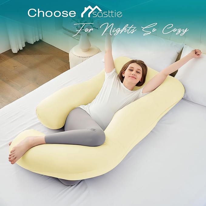 Cooling Pregnancy Pillows for Sleeping, Light Yellow | Sasttie Maternity Pillow - Image 7