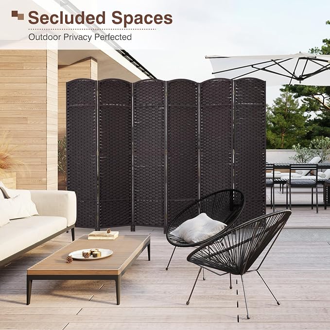 Room Divider 6 Panel 5.6 FT Tall Privacy Screen Waterproof Wood Frame Partition - Image 5
