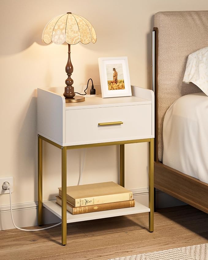 Nightstand with Charging Station, 3-Tier Bedside Table - Image 5