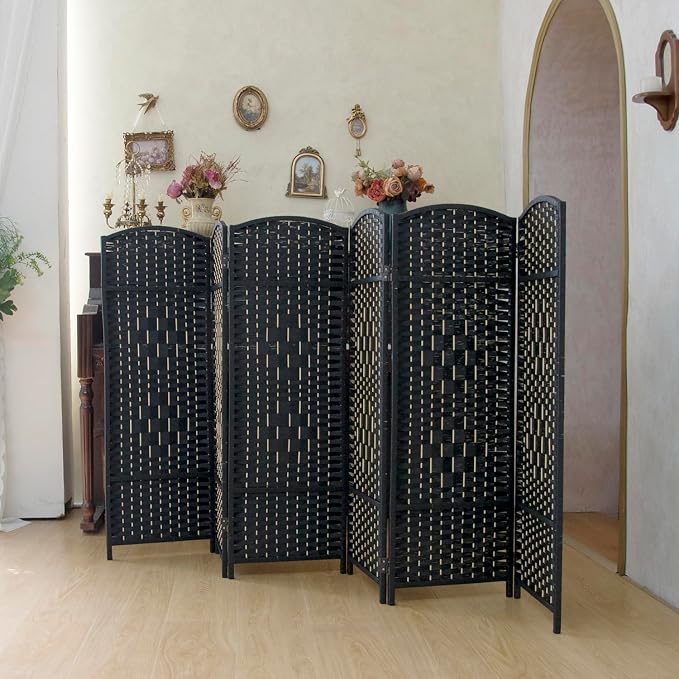 Compact 6 Panel Short Room Divider, 47.2 Inch Tall Double-Sided Rattan Folding - Image 3