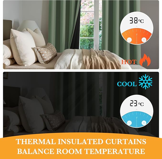 RYB HOME 100% Blackout Bedroom Curtains, Thermal Insulated Curtains | Heat & UV - Image 5