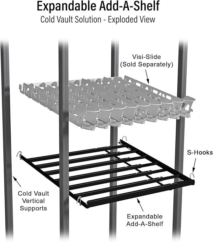 Display Technologies Cold Vault Expandable Add-A-Shelf (Pack of 4) - Maximize Storage and Organization in Your Cold Storage, Drink Organizer for Cans, Bottles and More