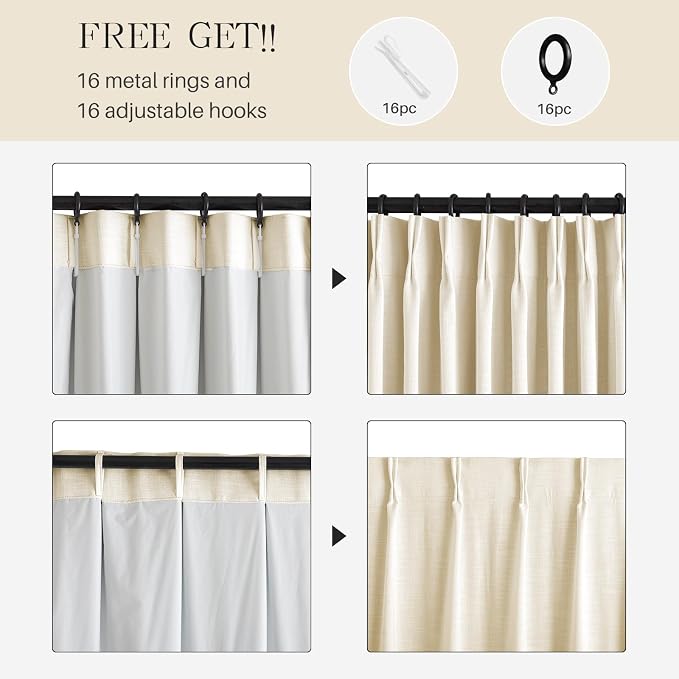 AUSSPVOCT Pinch Pleated 90 Inch Linen Curtains 100% Blackout - Image 7