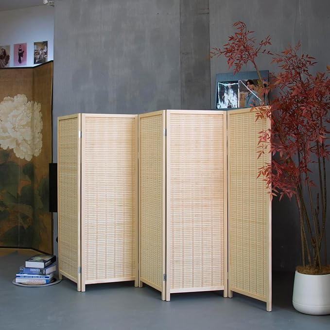 5 Panel Short Room Divider Screen, Small Bamboo Panel Divider - Image 4