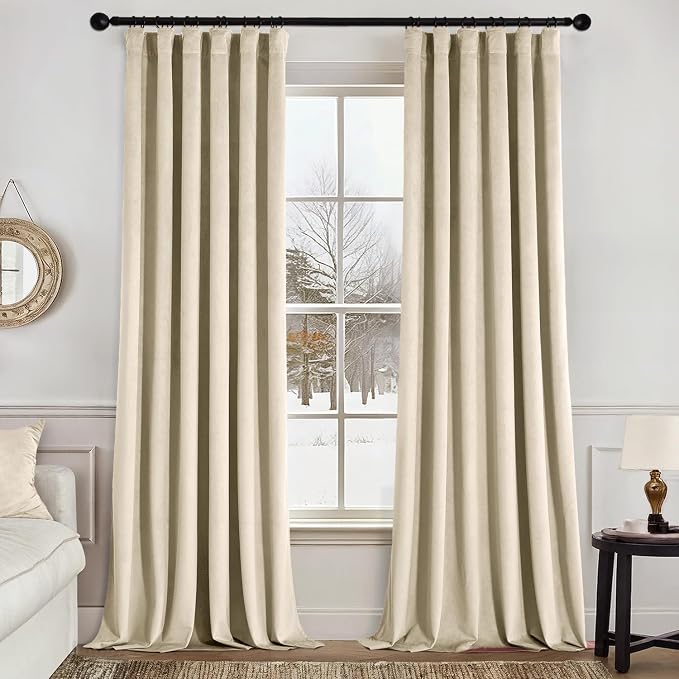 MIULEE Velvet Curtains 50W x 84L 2 Panels Beige Blackout Curtains | Luxury by MIULEE