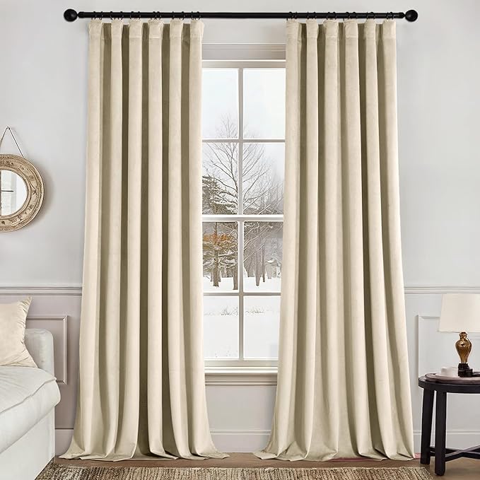 MIULEE Velvet Curtains 50W x 96L 2 Panels Beige Blackout Curtains | Luxury by MIULEE