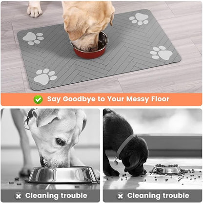 Pet Feeding Mat-Absorbent Pet Placemat for Food and Water Bowl, with Waterproof Rubber Backing, Quick Dry Water Dispenser Mat for Dog and Cat (20"x12", Striped Light Gray)