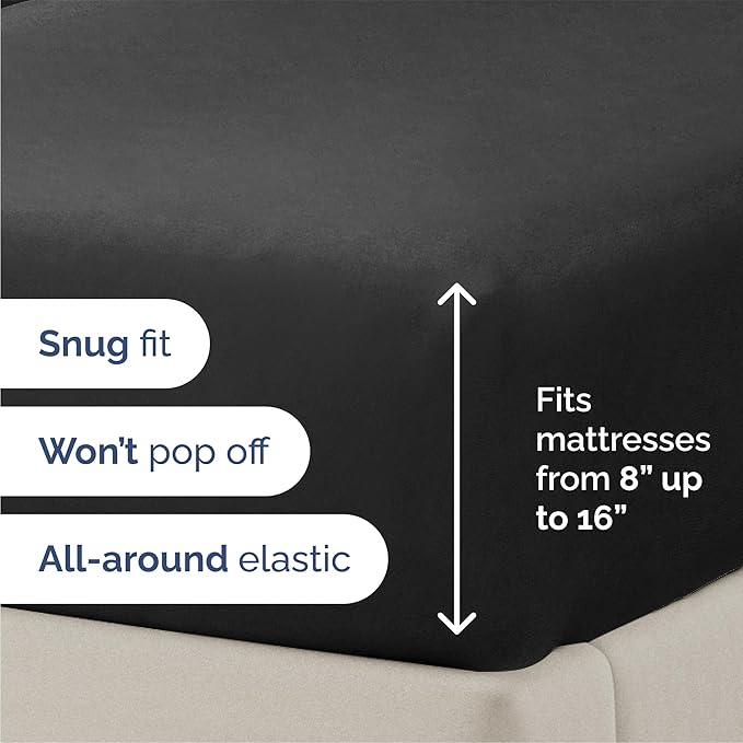 Queen 6 Piece Sheet Set - Cooling, Comfy & Breathable - Hotel Luxury Bedding, Includes Fitted Sheet for Women, Men, Kids and Teens - 1 Flat, 1 Fitted Sheet, 4 Pillowcases with Deep Pockets - Black
