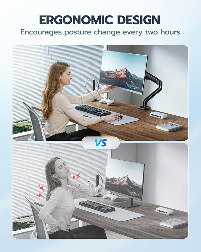 ARES WING Heavy Duty Single Monitor Arm - Fully Adjustable Monitor Mount for 40 34 32 27 Inch Ultrawide Screens Up to 26.4 lbs with Clamp/Grommet Desk Mount, 75/100 Vesa Mount, Black
