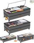 Under Bed Storage with Wheels 2-Pack, 75L XXL Under the Bed Storage Containers Large, 12" Tall Adjustable Storage for Underbed with Lids, Rolling for Shoes, Clothes, Blankets (Grey)