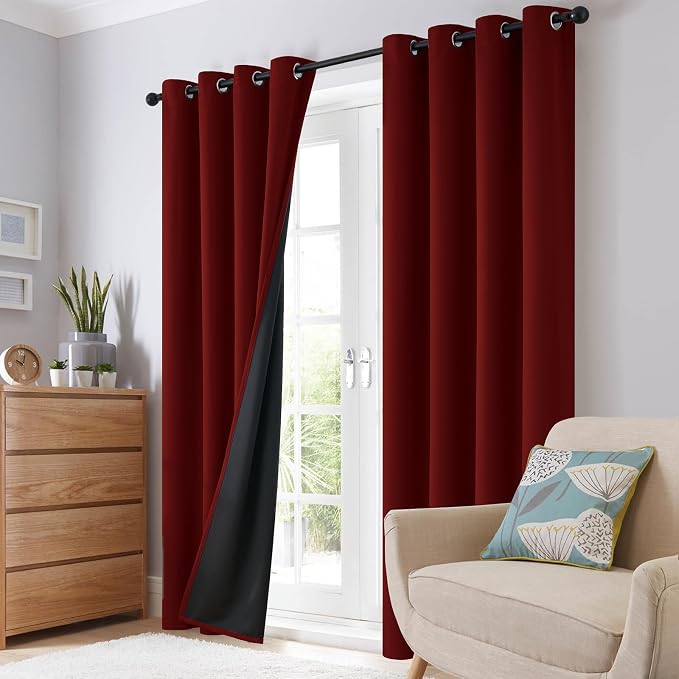 SimpleHome Burgundy Red 100% Blackout Curtains Room Darken Living Room 90 | - Image 8