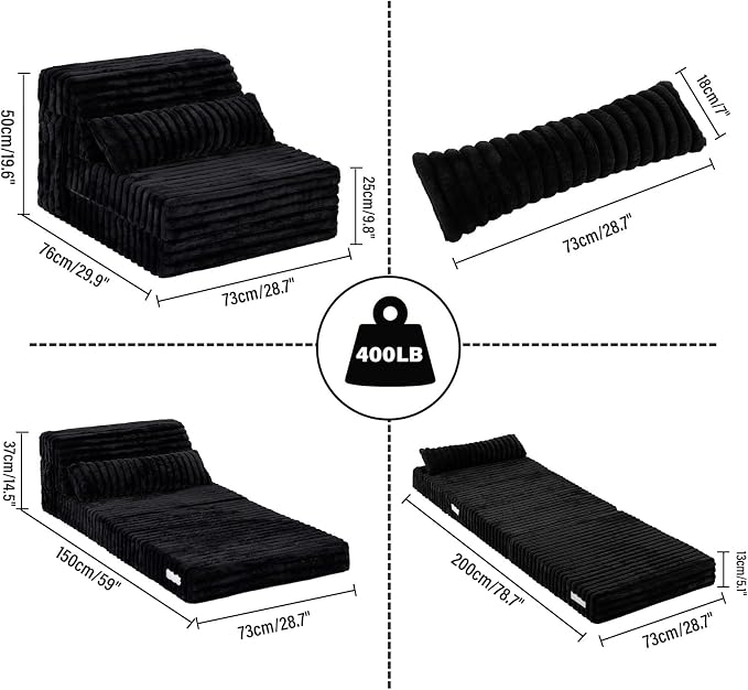 Folding Sofa Bed Convertible Sleeper Chair Mattress - Image 2