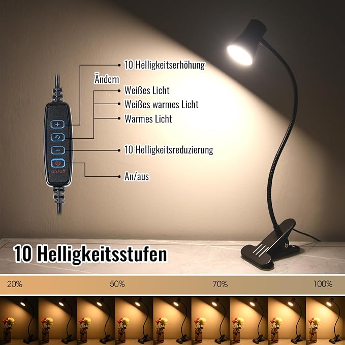 Clip Desk Lamp, USB Reading Light, Flexible Neck Led Clamp Light - Image 3