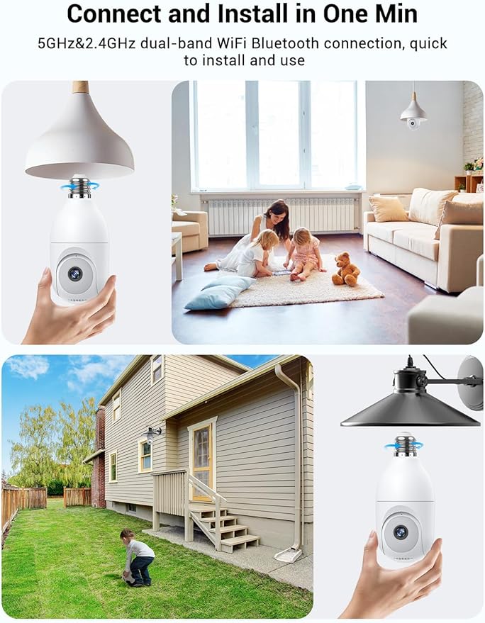 Light Bulb Security Camera Wireless Outdoor, 5G&2.4G WiFi Cameras for Home Security with Patrol, AI Human Detection, Motion Tracking, 2-Way Talk, Color Night Vision, SD/Cloud, 24/7 Recording(2 PACK)
