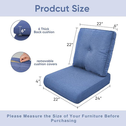 10-Piece Outdoor Patio Cushion Set - Fade & Water Resistant with Removable Olefin Cover, 22x24x4 Inch Memory Foam Cushions for Wicker Sectional Sofa – Blue/Buckle