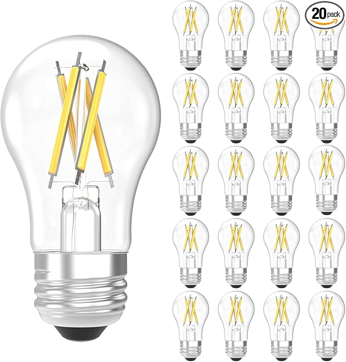 Sunco 20 Pack A15 Light Bulb LED, Edison Style Bulb, Dimmable Vintage Filament Lighting, 800 LM, 7W (60W Equivalent), 4000K Cool White, E26 Medium Base, Wet Rated UL