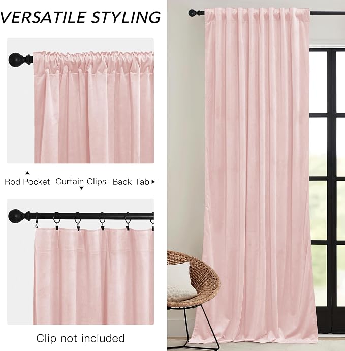 RYB HOME Baby Pink Velvet Curtains - Image 2