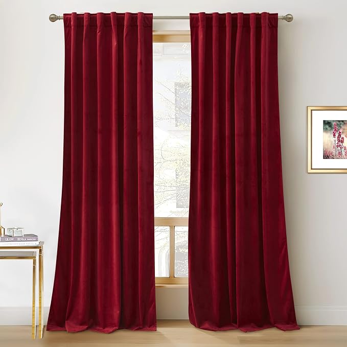 RYB HOME Red Velvet Blackout Curtains 92 inches by RYBHOME