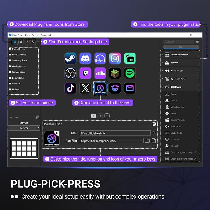 Fifine AmpliGame Stream Controller with 15 Macro Keys, Streaming Keyboard with Trigger Actions in OBS/Twitch/YouTube/Streamlabs, Shortcut Buttons Keypad Works with Mac and PC-D6