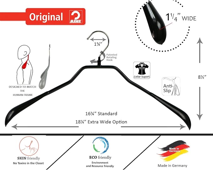 Mawa by Reston Lloyd BodyForm Series Non-Slip Space-Saving Clothes Hanger for Jackets, Suits & Coats, 16-1/2", Style 42/L, 1-Each, Red