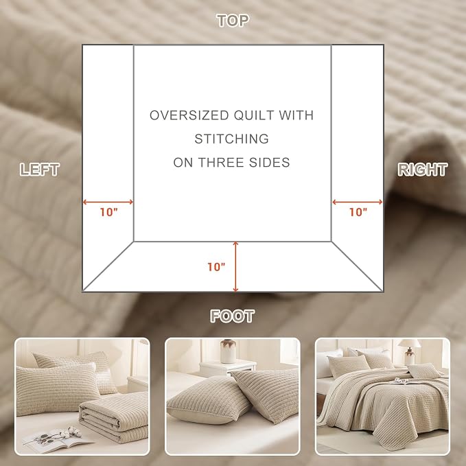 CozyTide Oversized King Bedspread 128"x120", Stone-Washed Cotton Wheat King - Image 8