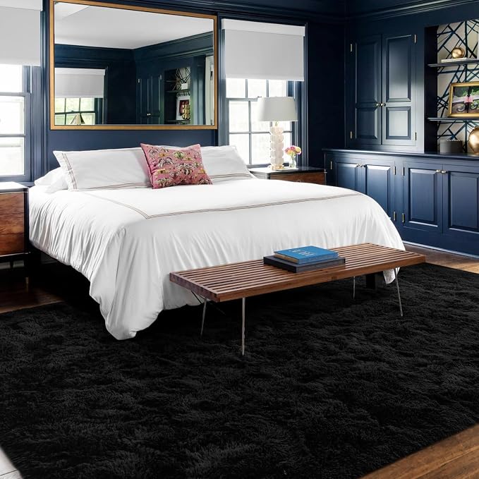 8x10 Ft Large Shag Black Rug for Living Room, Ultra Soft Fluffy Furry Area Rugs - Image 3