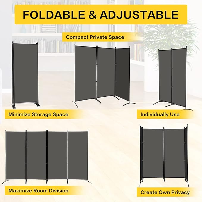 MAYOLIAH 4 Panel Privacy Screen Room Dividers 6FT Tall Portable Office Wall | - Image 4