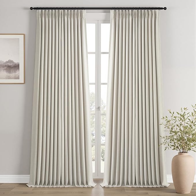 Grey Beige 90 Inches Long Linen Curtains by Topfinel