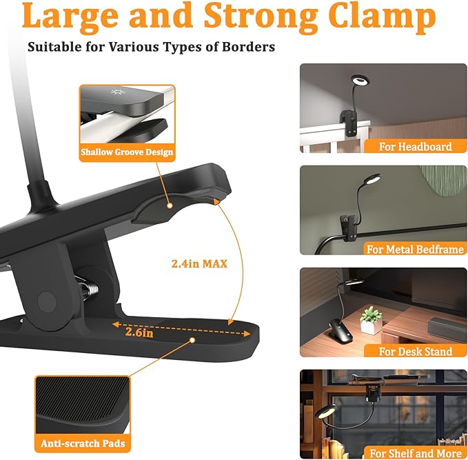 Rechargeable Clip Light, LED Bed Reading Lamp - Image 2