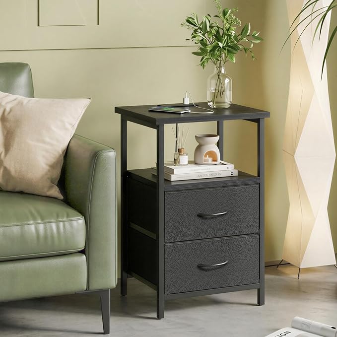 Fixwal Night Stand with Charging Station, 2 Fabric Drawers, 2 AC outlets & 2 - Image 6