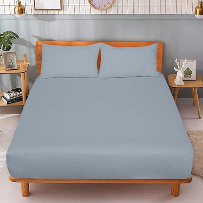ROYALE LINENS 300 Thread Count 100% Long Staple Combed Cotton Fitted Sheet Twin XL - Super Soft Deep Pocket Bottom Sheet - Fitted Sheets Only - Elastic Sheets (Twin XL, Lake Blue)