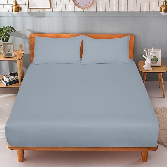 ROYALE LINENS 300 Thread Count 100% Long Staple Combed Cotton Fitted Sheet Full - Super Soft Deep Pocket Bottom Sheet - Fitted Sheets Only - Elastic Sheets (Full, Lake Blue)