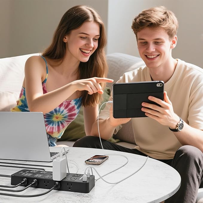 Solidock Flat Plug Power Strip Surge Protector with 20 AC Outlets 6 USB Ports, 1875W/15A, 2700 Joules, 6 Ft Heavy Duty Extension Cord with Multiple Outlets for Home, Office, Dorm, Gaming,ETL Listed