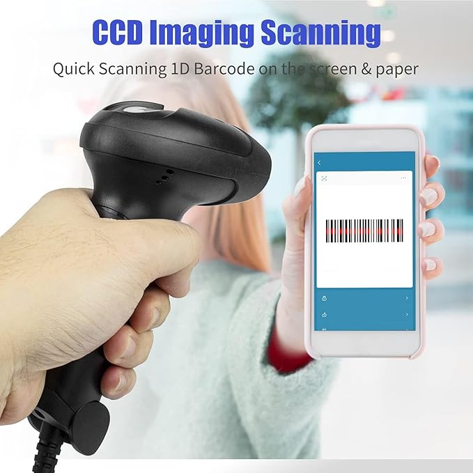 NetumScan USB 1D Barcode Scanner, Handheld Wired CCD Barcode Reader Supports Screen Scan UPC Bar Code Reader for Warehouse, Library, Supermarket