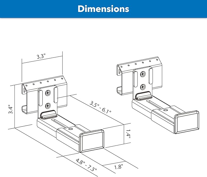 Mount-It! No Stud Sound Bar Wall Mount, Studless Soundbar Mounting Brackets for Drywall, Adjustable Depth Works with All Soundbars up to 6.1 inch Depth