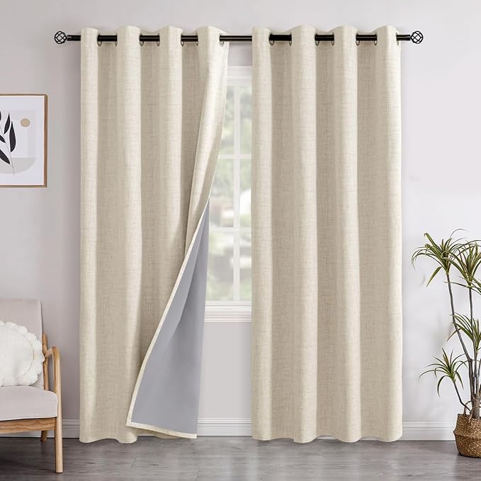 YoungsTex Warm Beige Linen Blackout Curtains 84 Inch Length by YoungsTex