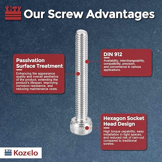 Kozelo 25pcs Socket Head Cap Screws - [M4-0.7 x 30mm] 304 Stainless Steel Allen Socket Drive for Electrical Motor 3D Printing Fan Engine Replacement Use, Silver
