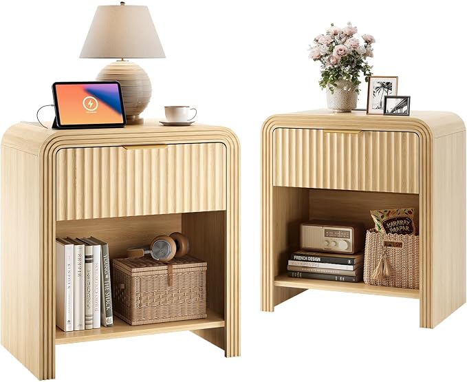 Decofy Fluted 1-Drawer Nightstand Set of 2 by Decofy