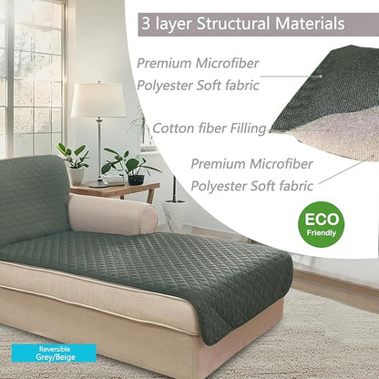 U-NICE HOME Sectional Couch Cover for Dogs Chaise Lounge Reversible Sofa Cover Furniture Protector Cover for Pets with Elastic Adjustable Strap (Chaise Lounge, Grey/Beige)