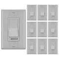 BESTTEN 10 Pack Dimmer Wall Light Switch, Compatible with Dimmable LED, CFL, Incandescent and Halogen Bulb, Single Pole or 3-Way Dimmer Switches, 120VAC, Decorator Wallplate Included, Gray